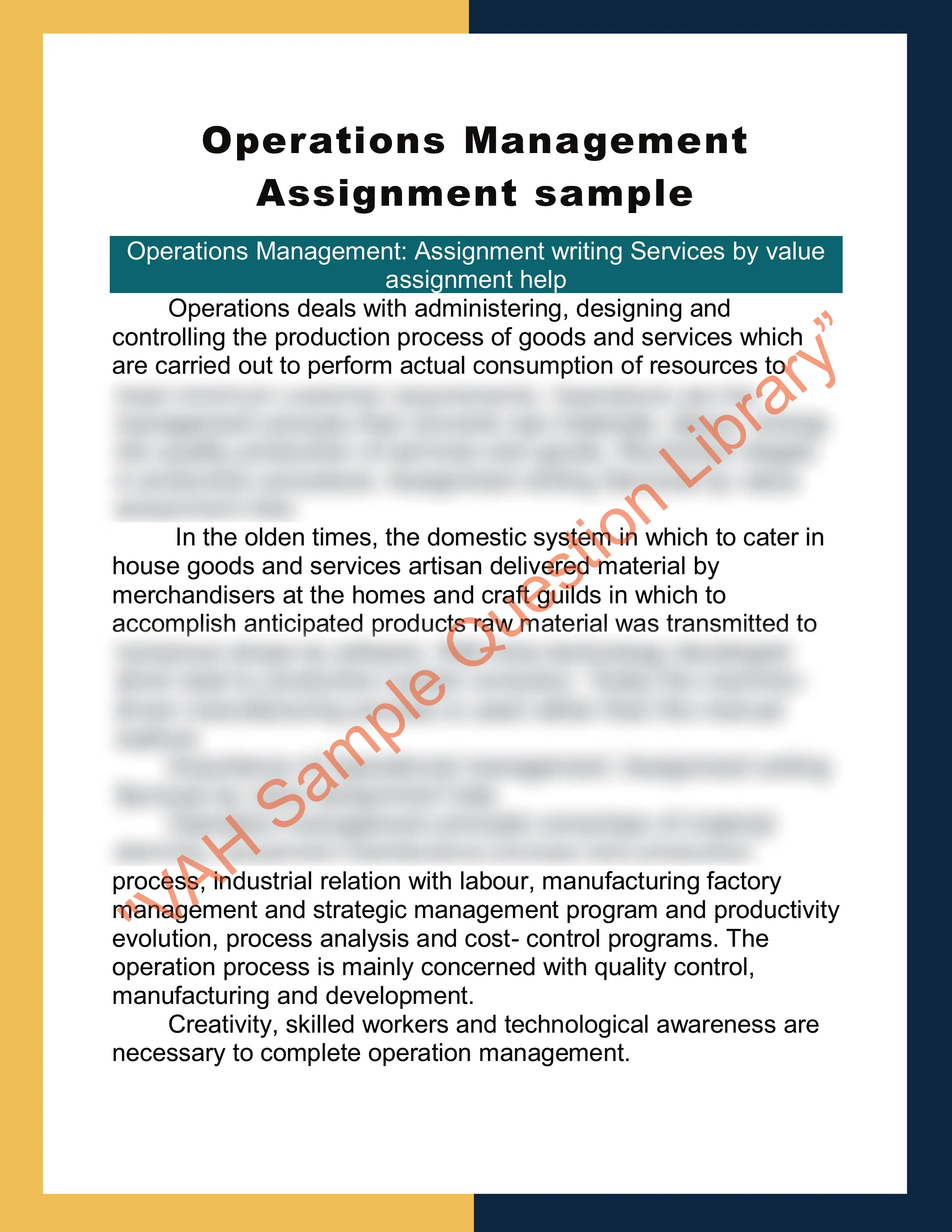 Operations Management Assignment sample 0